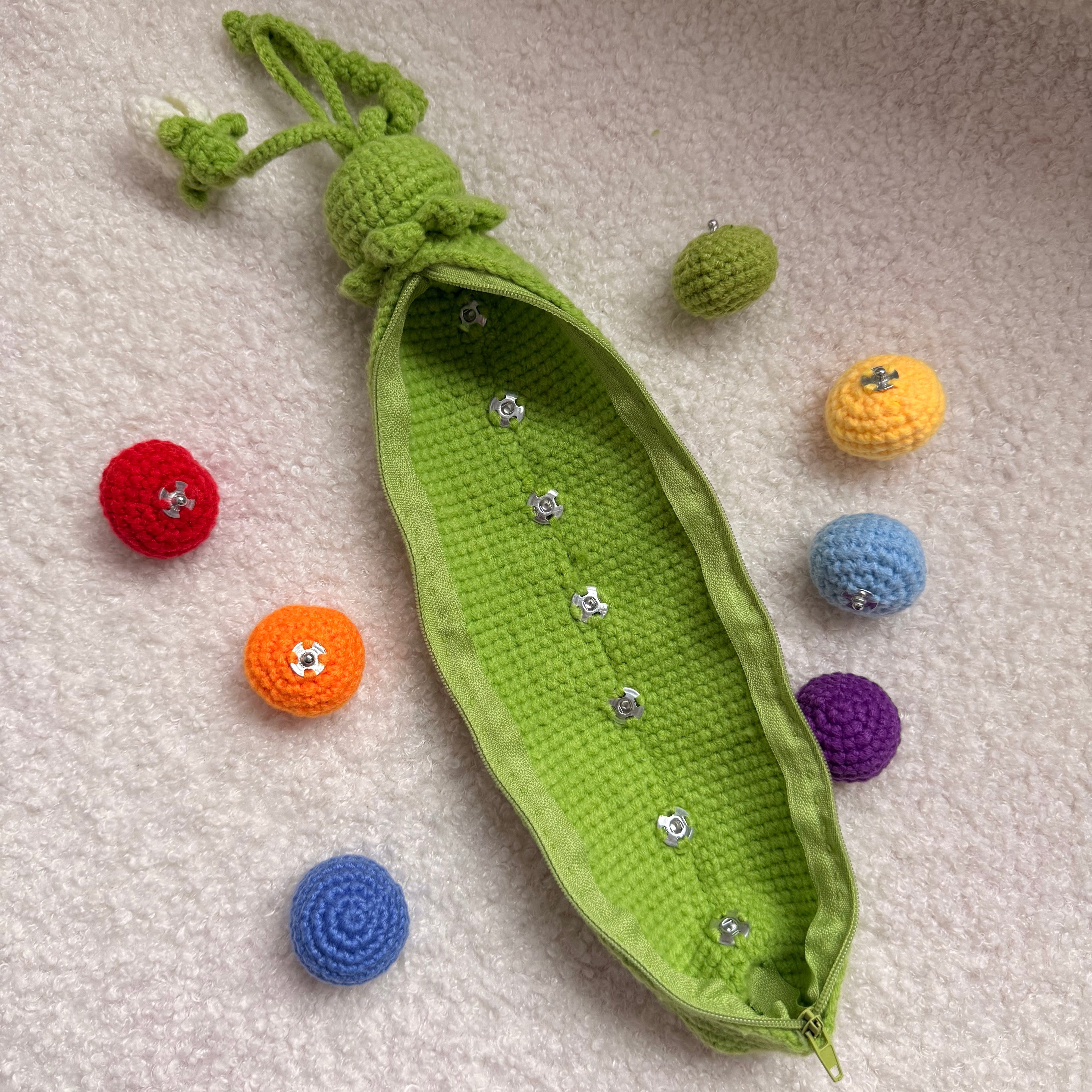 Crochet Rainbow Peas: Montessori Sensory Toy for Toddlers