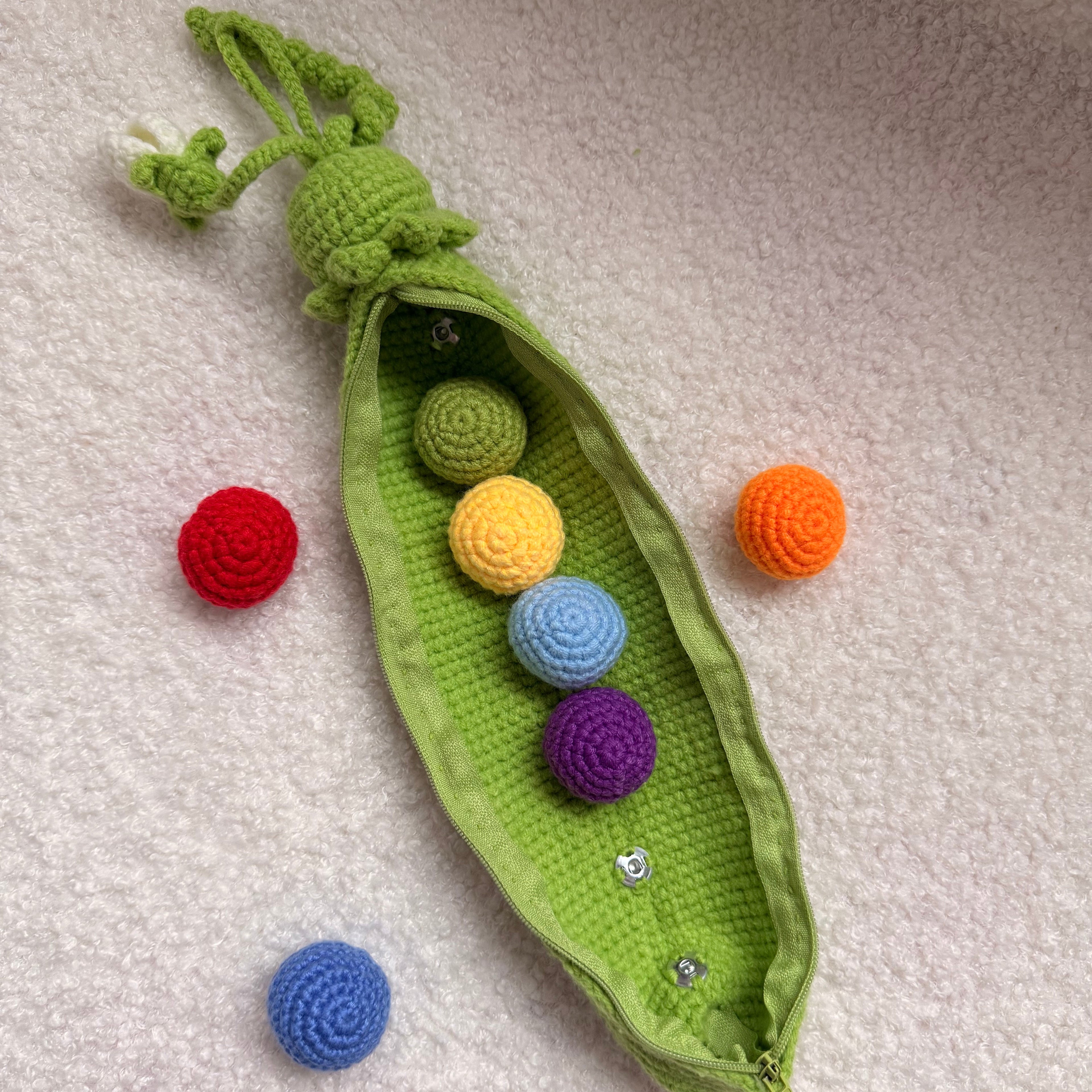 Crochet Rainbow Peas: Montessori Sensory Toy for Toddlers
