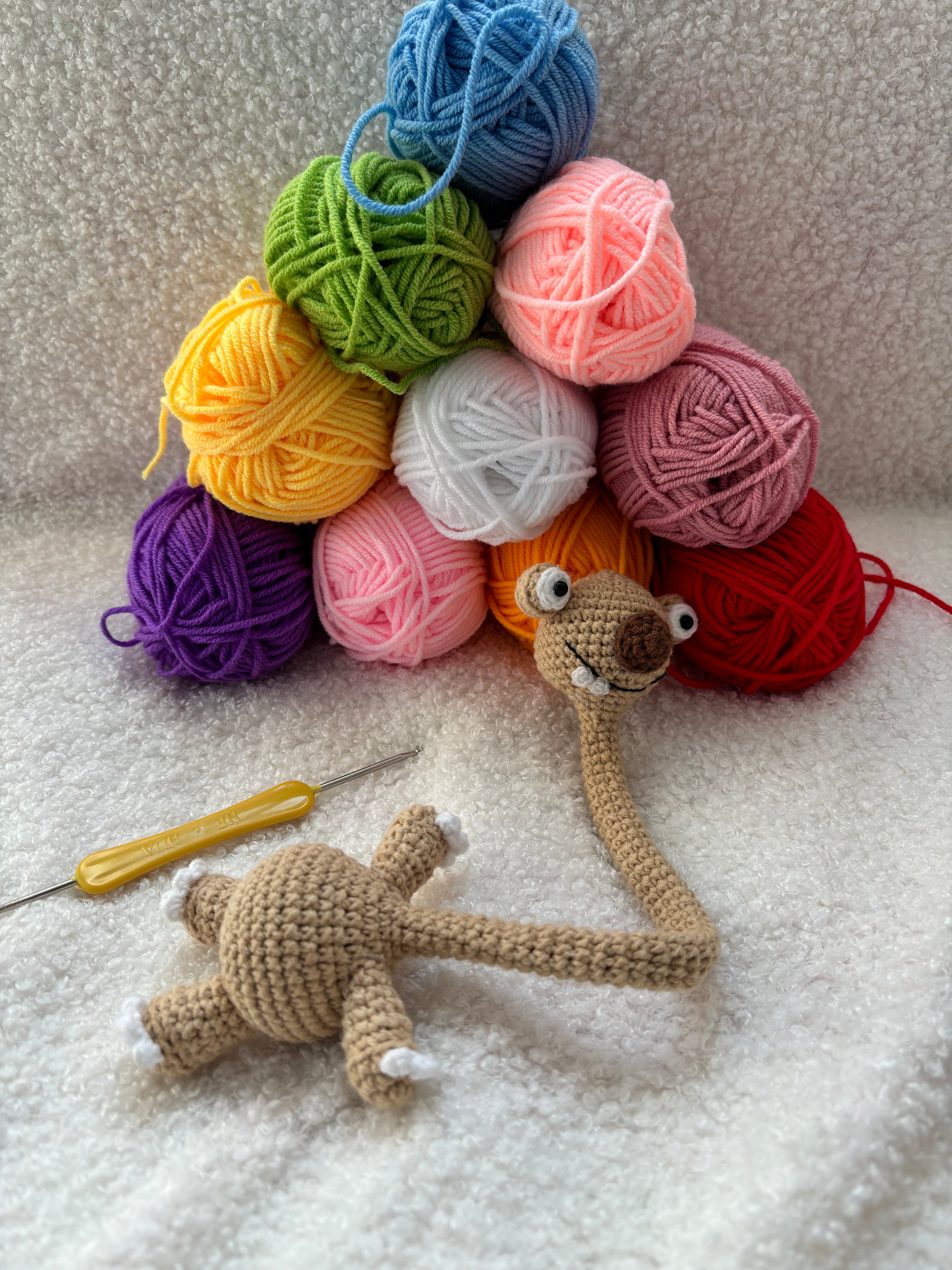 DIY Crochet Sloth Bag Charm Pattern-Requires self knitting
