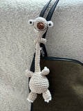 Handmade Crochet Prehistoric Sloth Bag Charm | Funny Long Neck Sloth Plush Toy | Gift for Animal Lovers