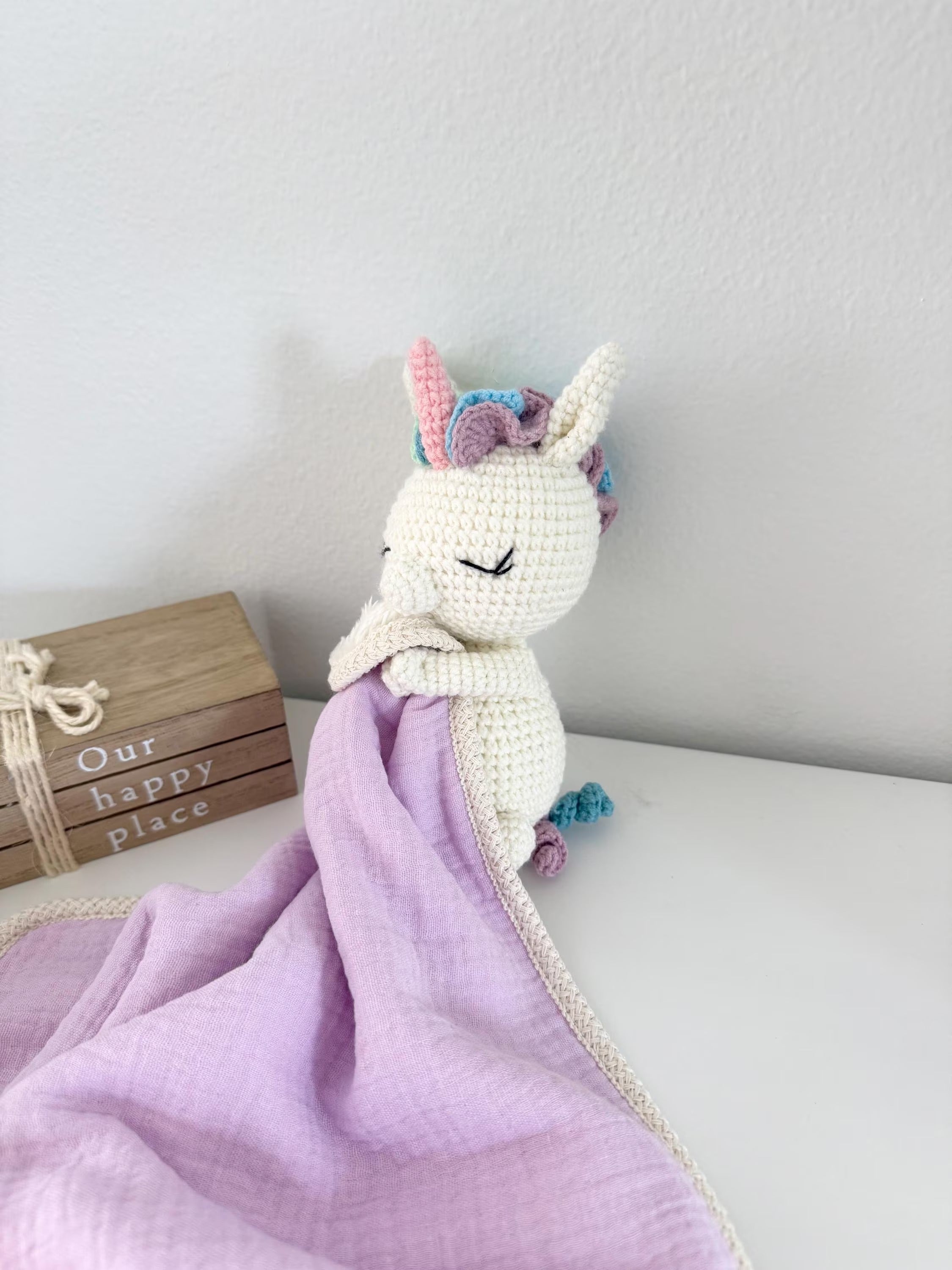 Personalized Crochet Animal Lovey Blankie: Organic Cotton Rattle Toy and Washcloth