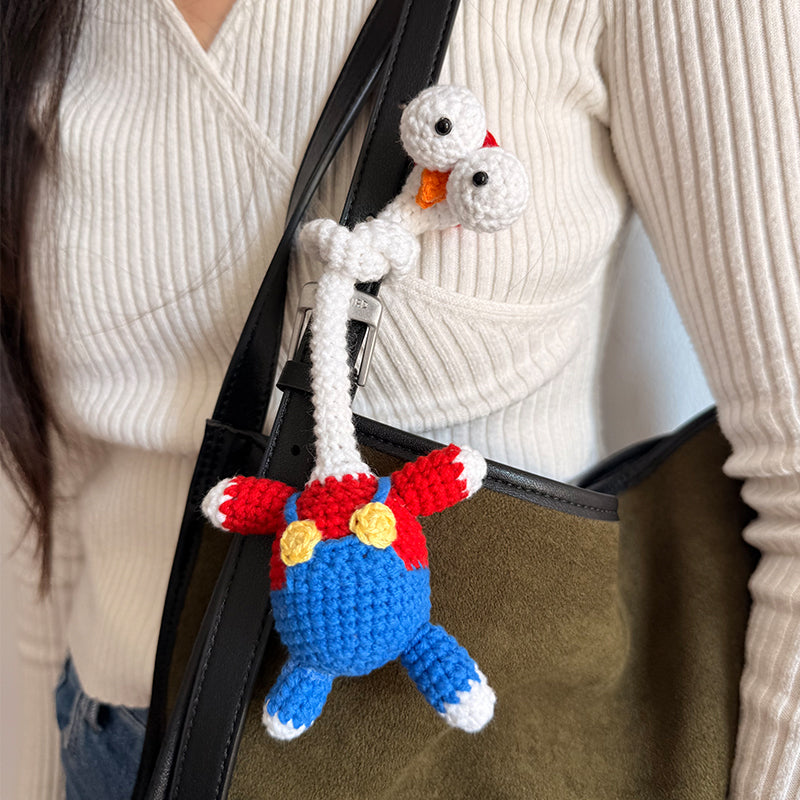 Handmade Crochet Cute Long Neck Chicken Bag Charm - Funny Long Neck Chicken Plush Knitting Toy，Gift for Animal Lovers