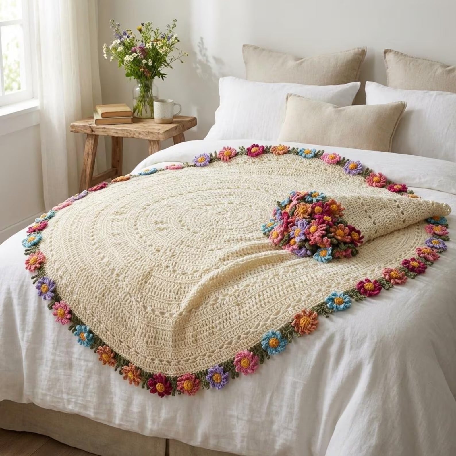 Crochet Flower Bouquet Blanket, Plush Bouquet Charm, Knitted Bouquet Lapghan, Crochet Flower Pattern, Home Decor Forever Flowers Gift  | Pattern + Yarn |