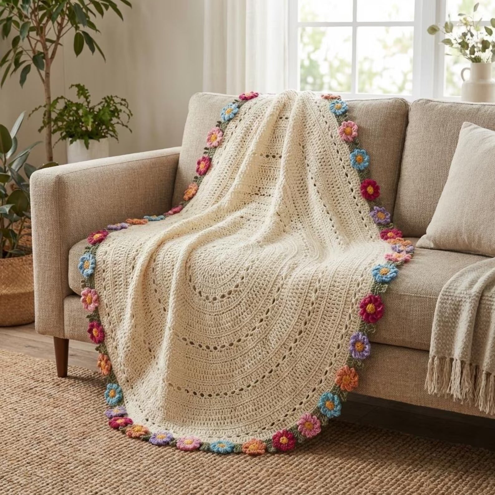 Crochet Flower Bouquet Blanket, Plush Bouquet Charm, Knitted Bouquet Lapghan, Crochet Flower Pattern, Home Decor Forever Flowers Gift  | Pattern + Yarn |