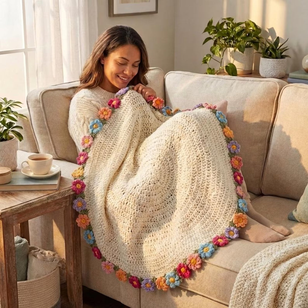 Crochet Flower Bouquet Blanket, Plush Bouquet Charm, Knitted Bouquet Lapghan, Crochet Flower Pattern, Home Decor Forever Flowers Gift  | Pattern + Yarn |