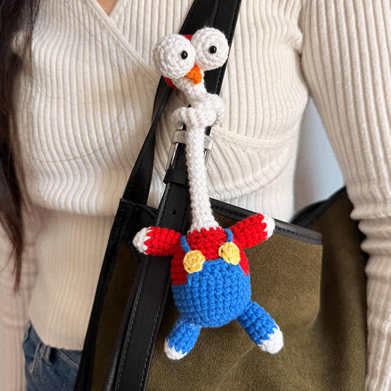 Handmade Crochet Cute Long Neck Chicken Bag Charm - Funny Long Neck Chicken Plush Knitting Toy，Gift for Animal Lovers