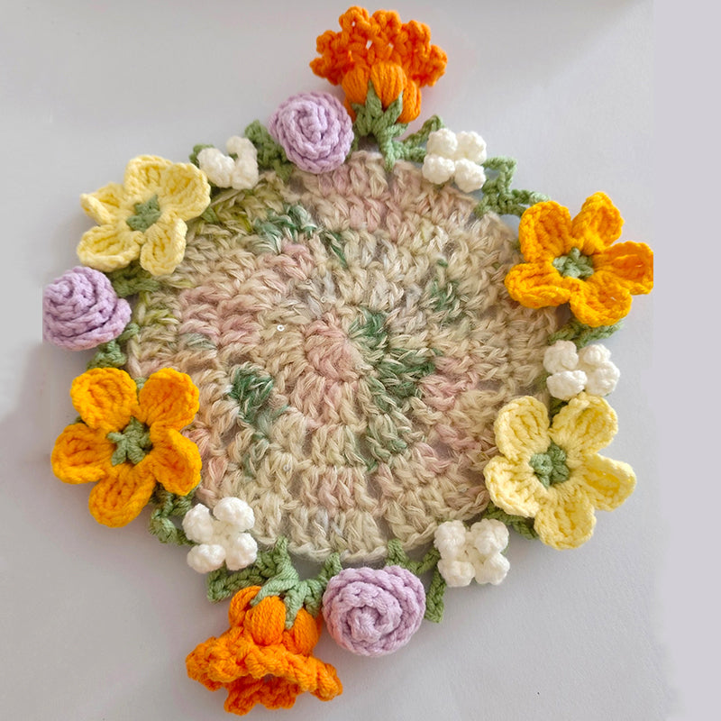 Handmade Crochet Flower Coaster Set, Crochet Bouquet Coaster, Flower Coaster and Pot Set, Gift for Her, Mother's Day Gift, Valentine's Gift