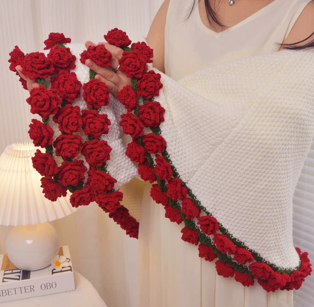 Valentines Day Day Gift,Gifts for Girlfriend,Teachers,Friends,Handmade Crochet Rose Blanket,Soft Sofa and Bedroom Blanket