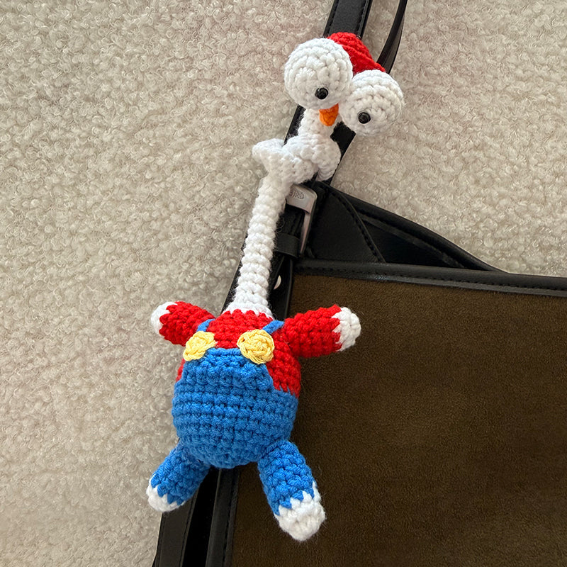Handmade Crochet Cute Long Neck Chicken Bag Charm - Funny Long Neck Chicken Plush Knitting Toy，Gift for Animal Lovers