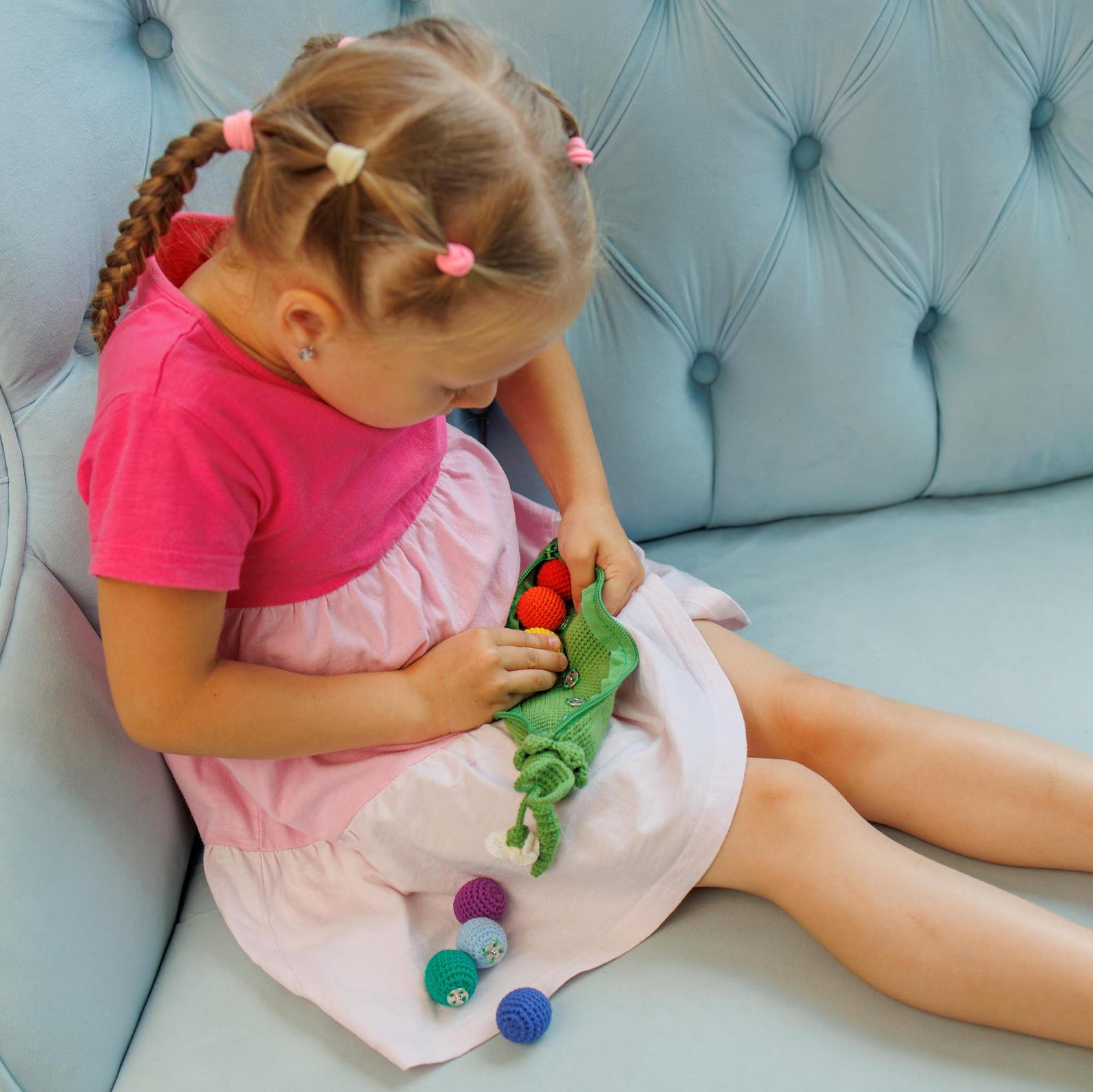 Crochet Rainbow Peas: Montessori Sensory Toy for Toddlers