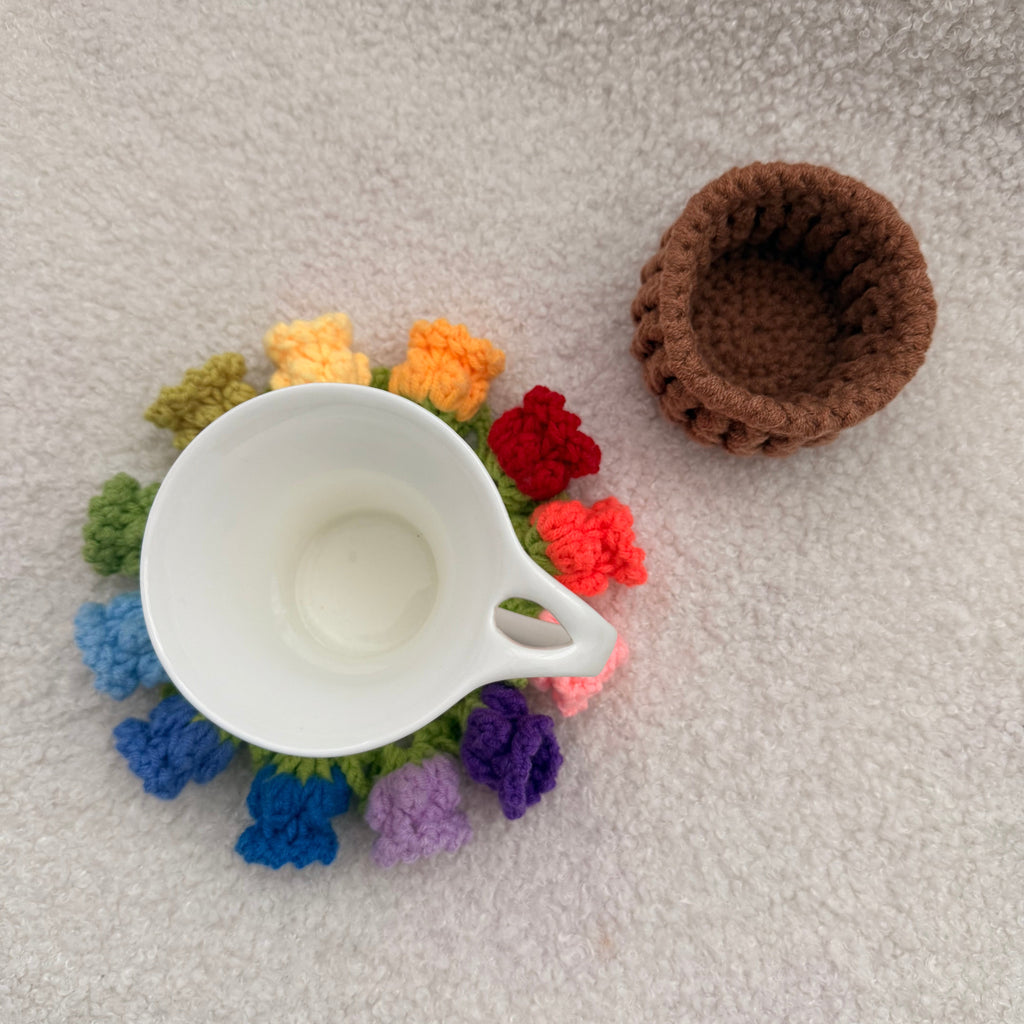 Rainbow Rose Bouquet Coasters Crochet Kit