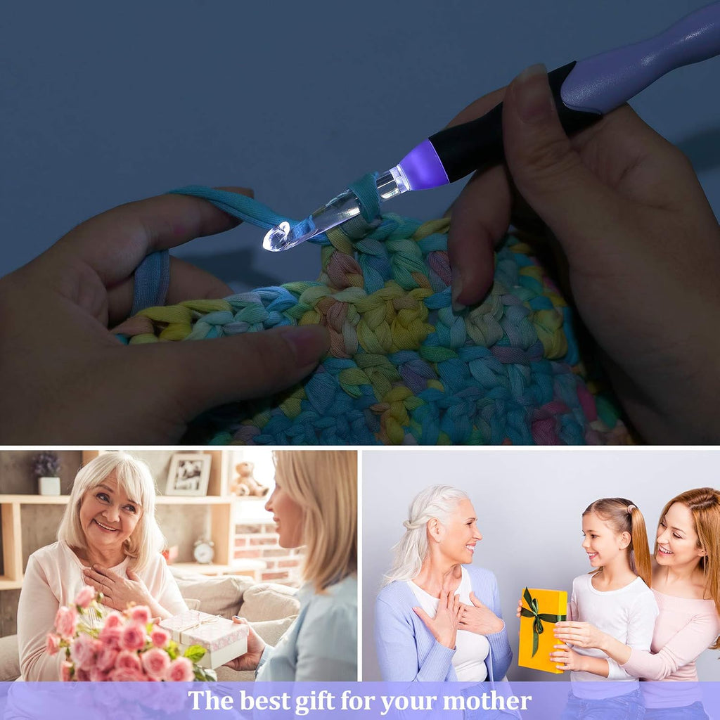 11 Sizes Winter Lighted Crochet Hooks Set Rechargeable Crochet Hook Light up Hooks with Case, Interchangeable Heads 2.5 mm to 8 mm for DIY Craft Supplies