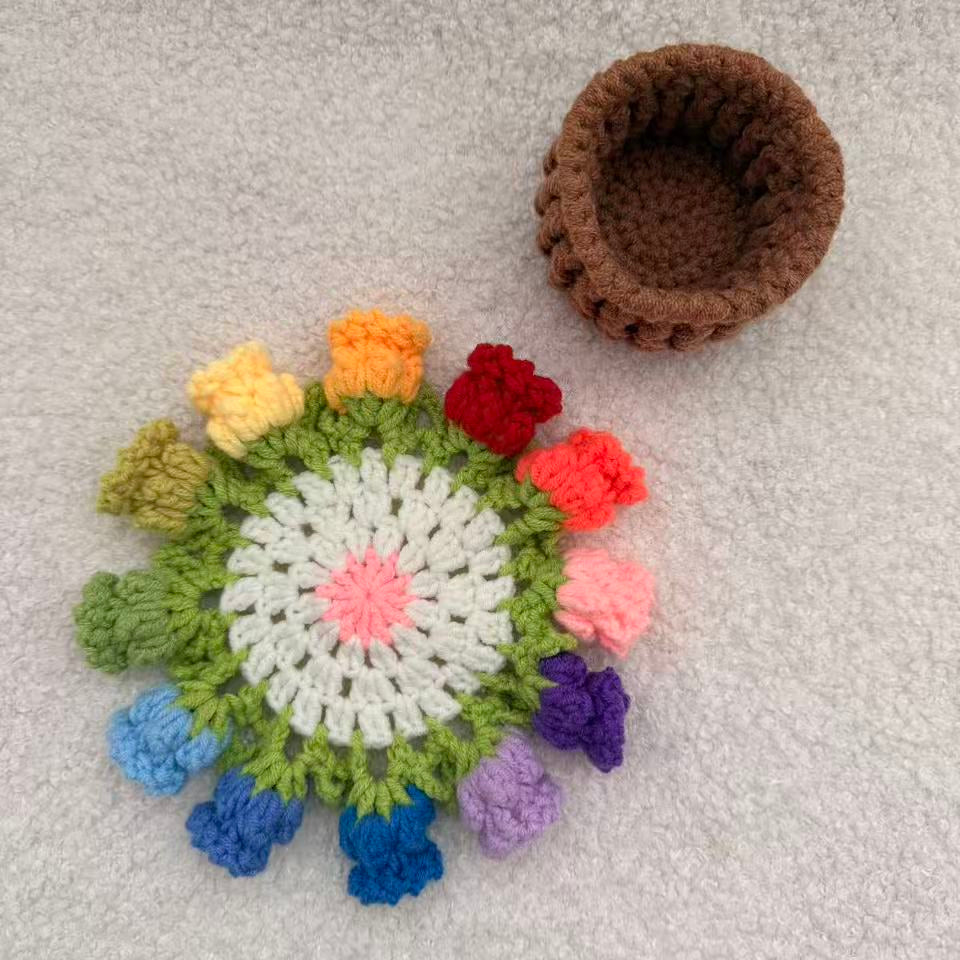 Rainbow Rose Bouquet Coasters Crochet Kit