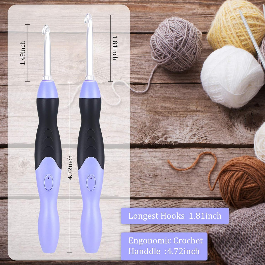 11 Sizes Winter Lighted Crochet Hooks Set Rechargeable Crochet Hook Light up Hooks with Case, Interchangeable Heads 2.5 mm to 8 mm for DIY Craft Supplies