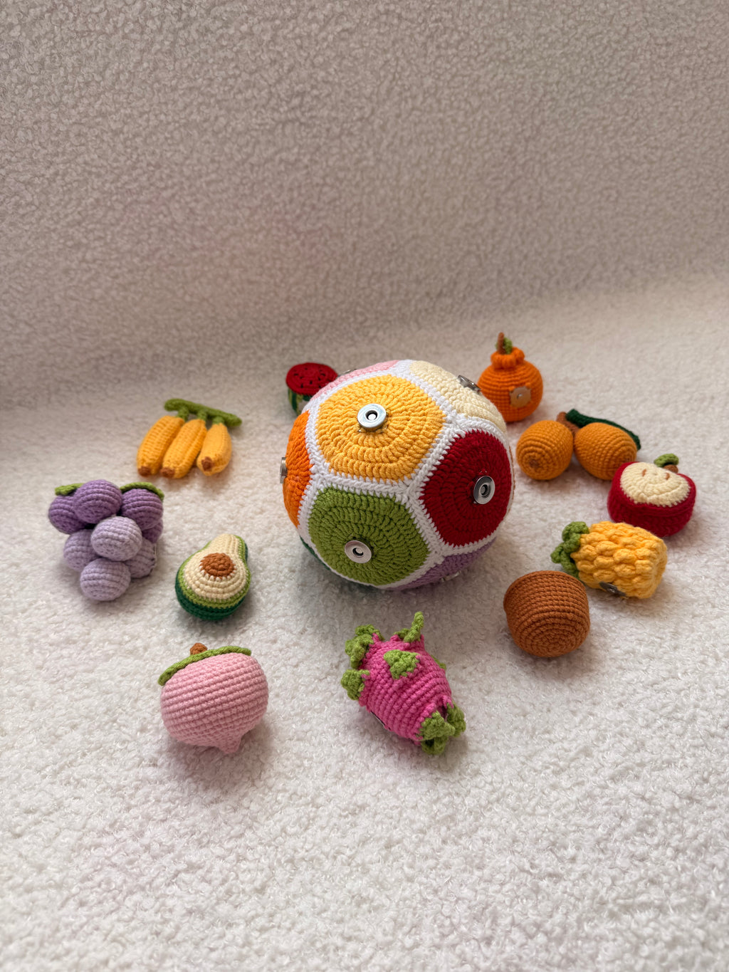 Montessori Crochet Fruit Puzzle Ball | Sensory Educational Toy for Toddlers | Handmade Learning Gift