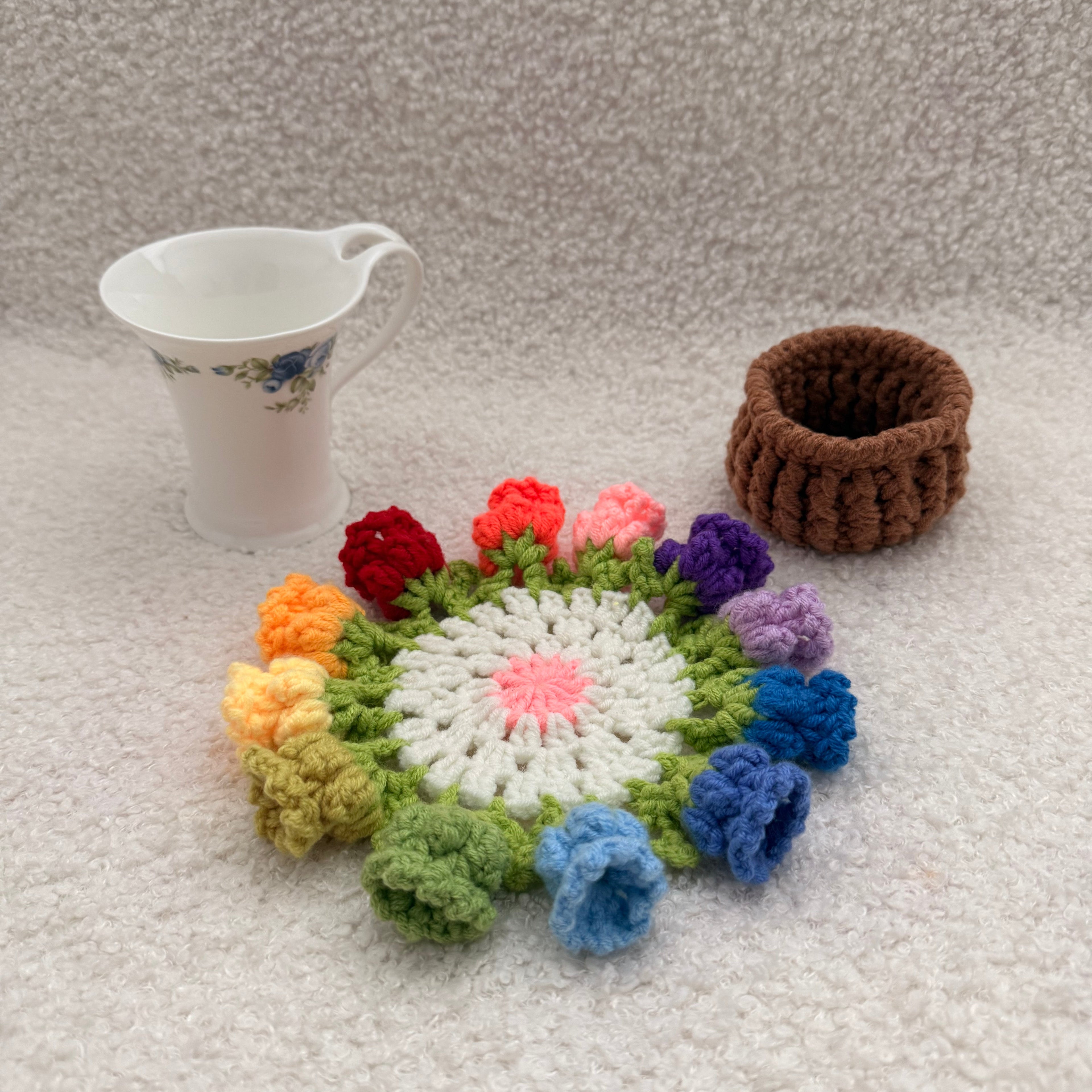 Rainbow Rose Bouquet Coasters Crochet Kit