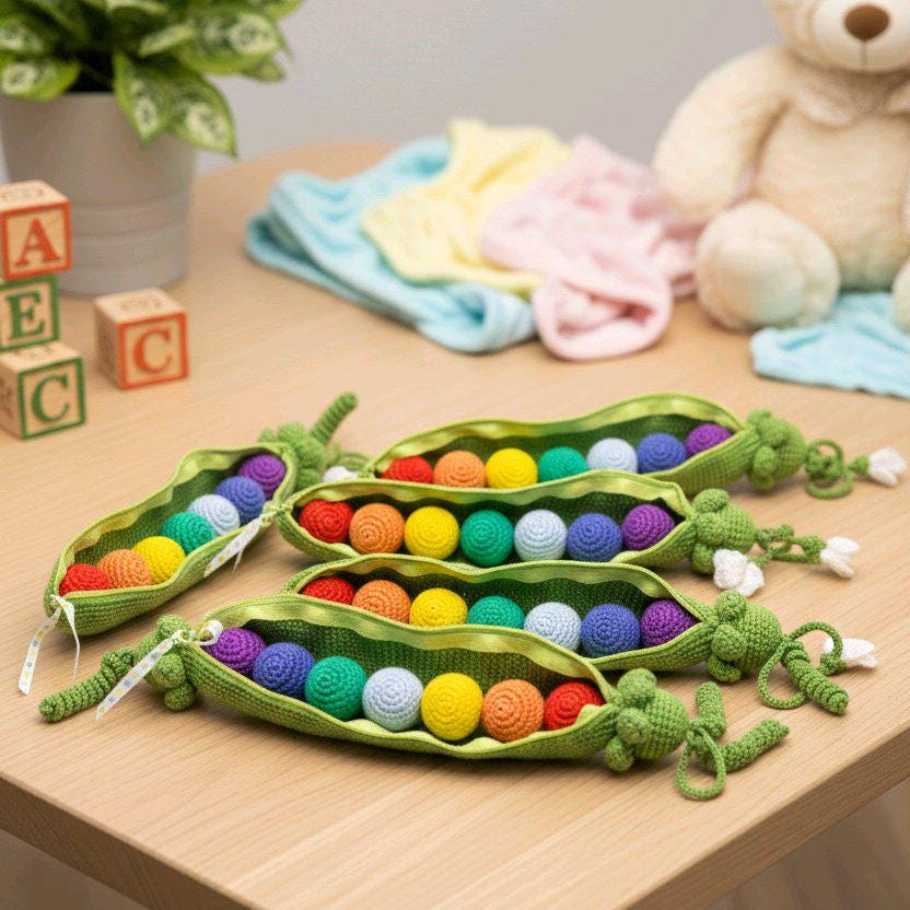 Crochet Rainbow Peas: Montessori Sensory Toy for Toddlers