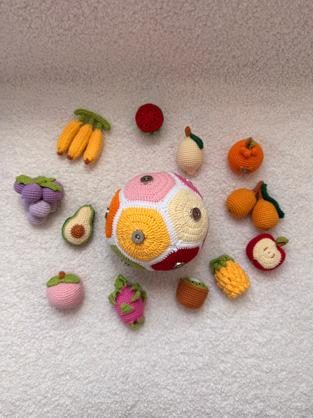 Montessori Crochet Fruit Puzzle Ball | Sensory Educational Toy for Toddlers | Handmade Learning Gift