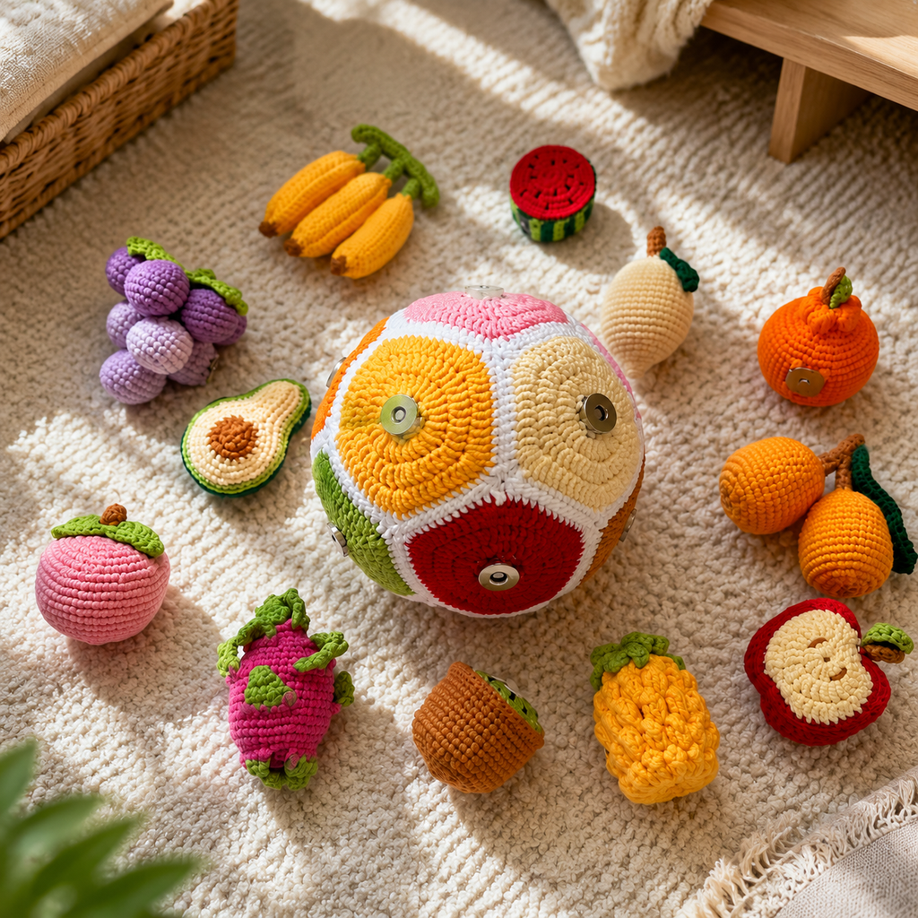 Montessori Crochet Fruit Puzzle Ball | Sensory Educational Toy for Toddlers | Handmade Learning Gift