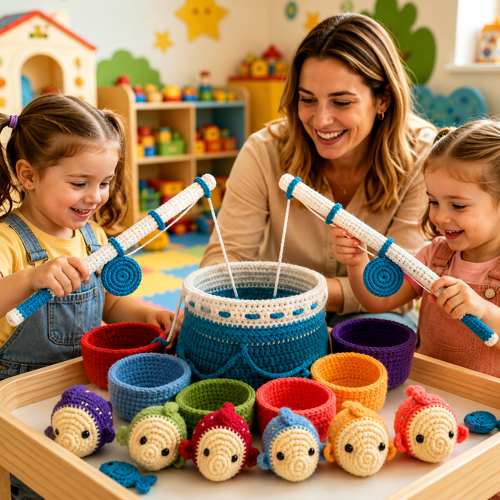 Montessori Crochet Fishing Toy Set for Toddlers | Soft Sensory Fine Motor Skills Learning Game