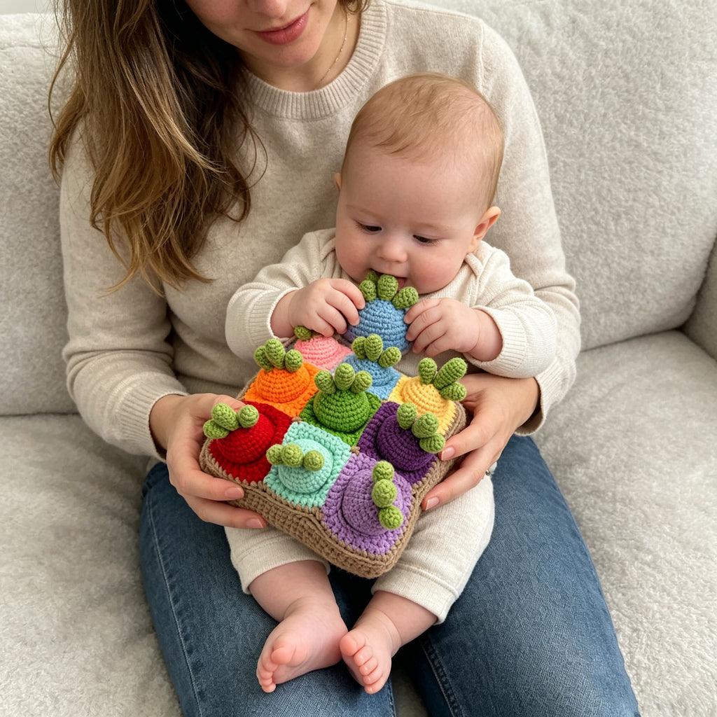 Cute crocheted vegetables for kids size sorting game