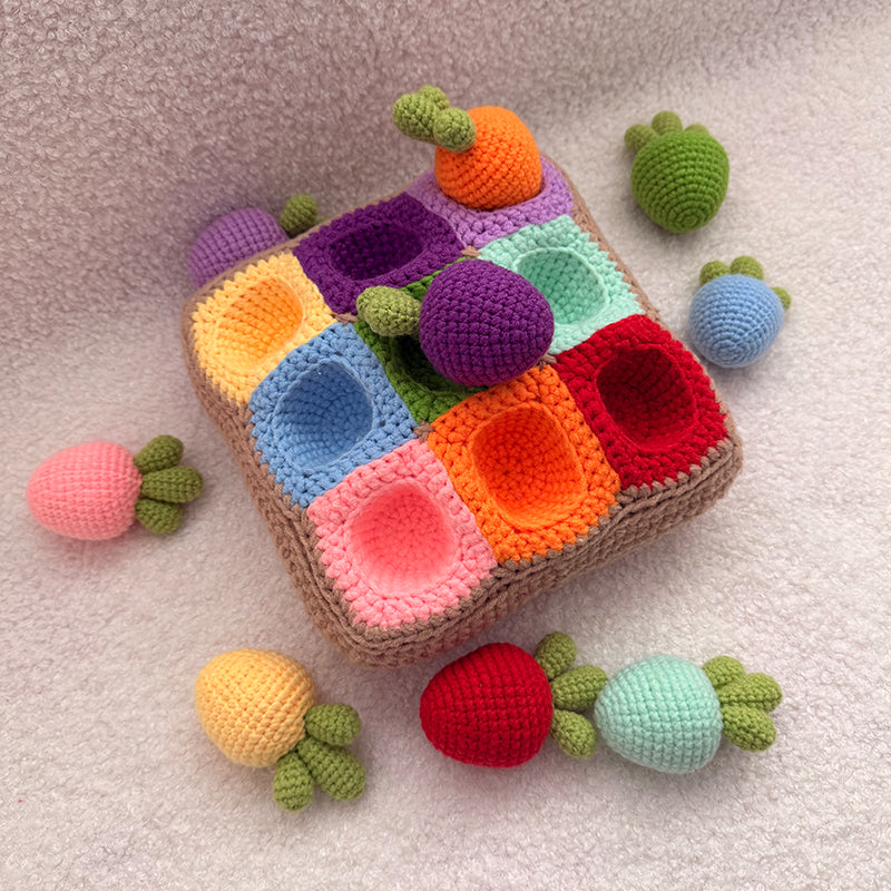 Essential crochet tools and stuffing included in the craft kit