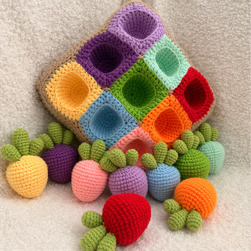 Gift-ready packaging for Montessori carrot harvesting crochet kit