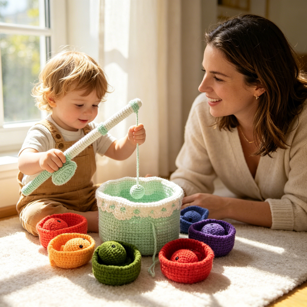 Gift-ready packaging for Montessori fishing game crochet kit