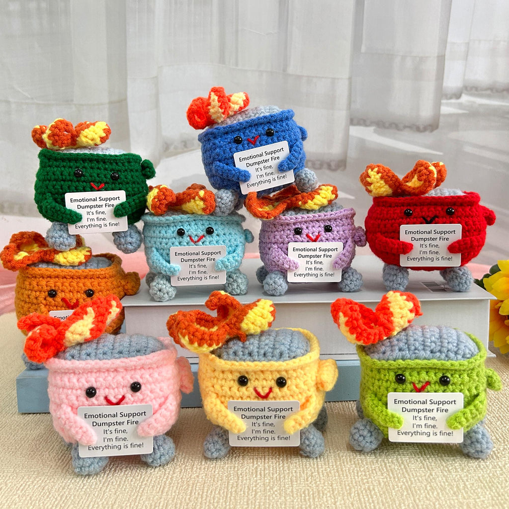 Adorable Emotional Support Dumpster Fire,Crochet Trash Can,Interesting Gifts,Gifts for colleagues,Office decorations,Positive Office Gifts