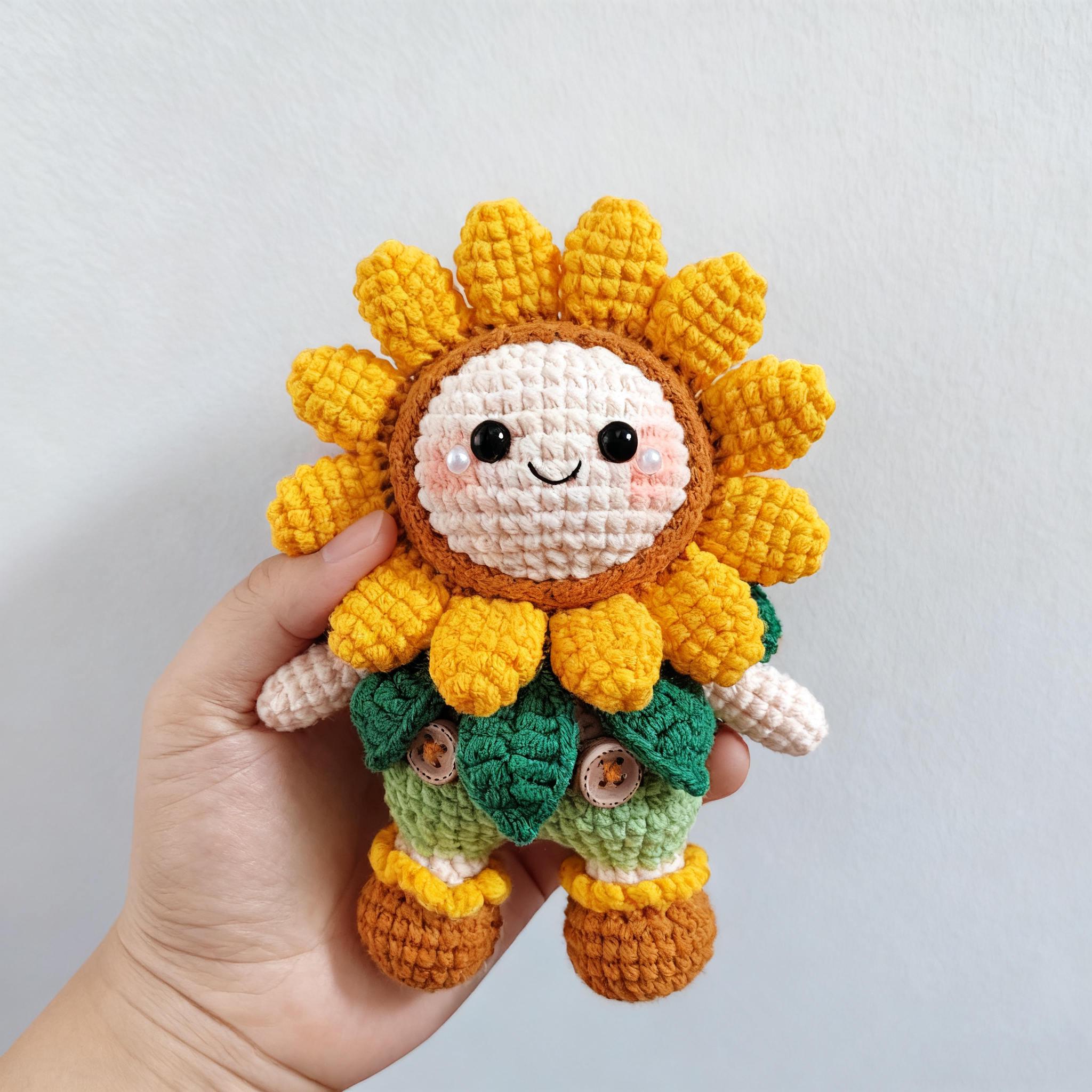 Handmade Crochet Sunflower Doll, Amigurumi Yarn Doll, Cute Flower Gift for Kids, Crochet Home Decoration, Christmas Gift, Birthday Gift