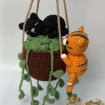 Handmade Crochet Couple Cat in Plant Pot Hanging, Tuxedo Orange Cat Sleeping in Pothos Plant Rearview Mirror Car Hanging Crochet Kit | Pattern + Yarn |
