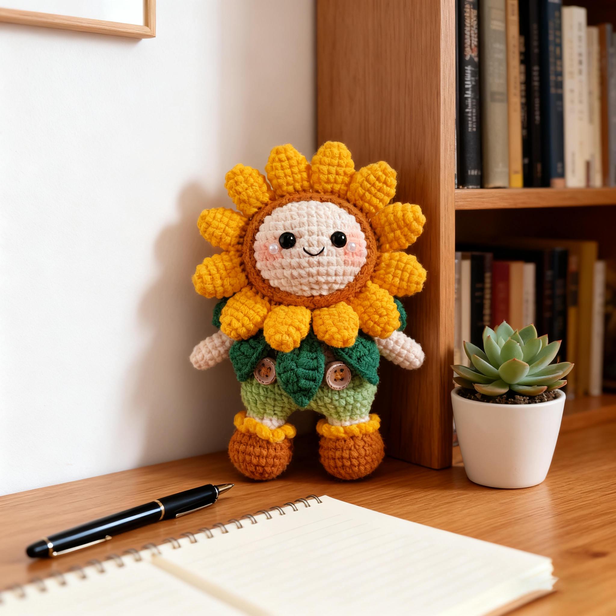 Handmade Crochet Sunflower Doll, Amigurumi Yarn Doll, Cute Flower Gift for Kids, Crochet Home Decoration, Christmas Gift, Birthday Gift