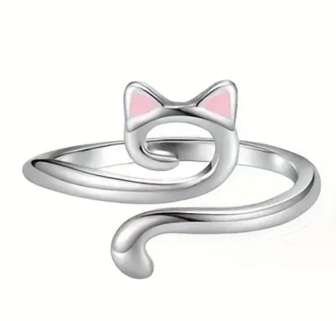 Adjustable Crochet With Thread Ring, Cute Kitten Ring Knitting Tool, Personality Knitting Jewelry Accessories