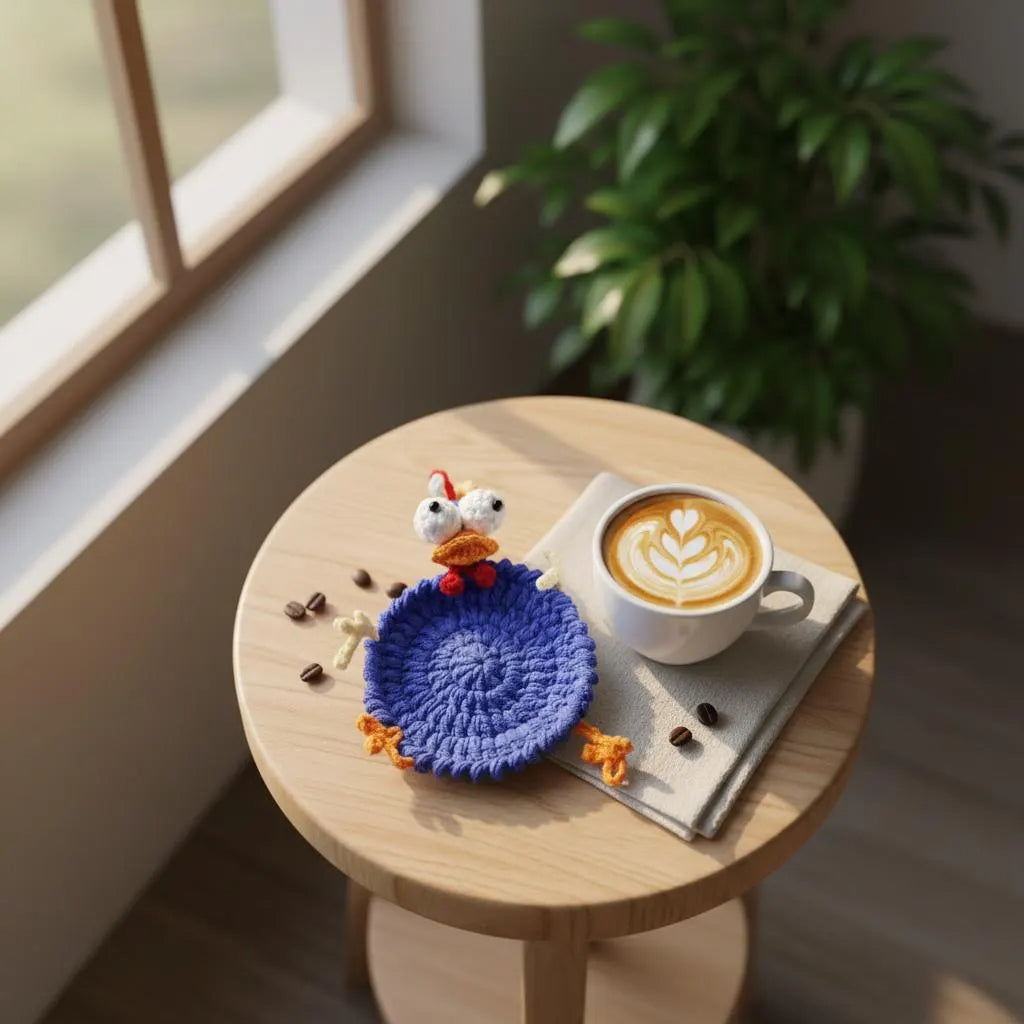Handmade Crochet Chicken Coaster, Funny Chicken Crochet Coaster Knitting Decor