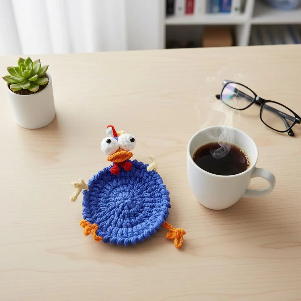 Handmade Crochet Chicken Coaster, Funny Chicken Crochet Coaster Knitting Decor