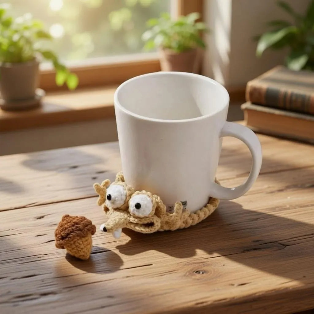 Crochet Squirrel Coaster l Cute Animal Mug Rug l Handmade Woodland Cup Mat