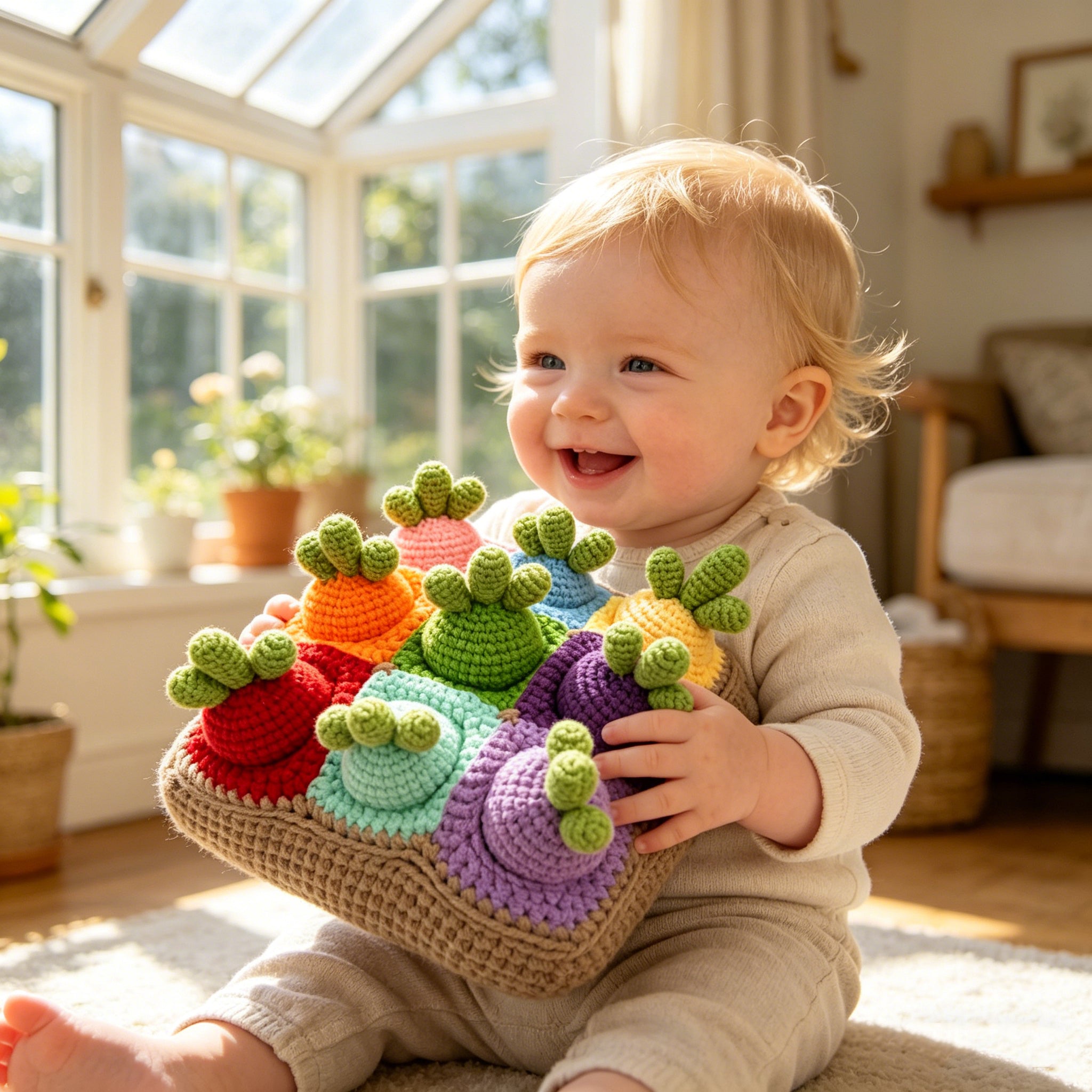 Ready-to-play knitted carrot harvest game for preschool learning