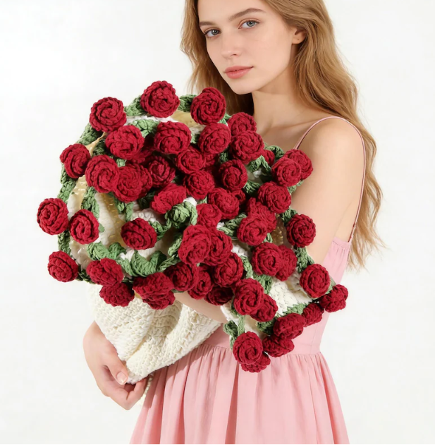 Valentines Day Day Gift,Gifts for Girlfriend,Teachers,Friends,Handmade Crochet Rose Blanket,Soft Sofa and Bedroom Blanket,Birthday Surprise