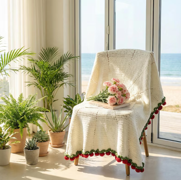 Valentines Day Day Gift,Gifts for Girlfriend,Teachers,Friends,Handmade Crochet Rose Blanket,Soft Sofa and Bedroom Blanket,Birthday Surprise