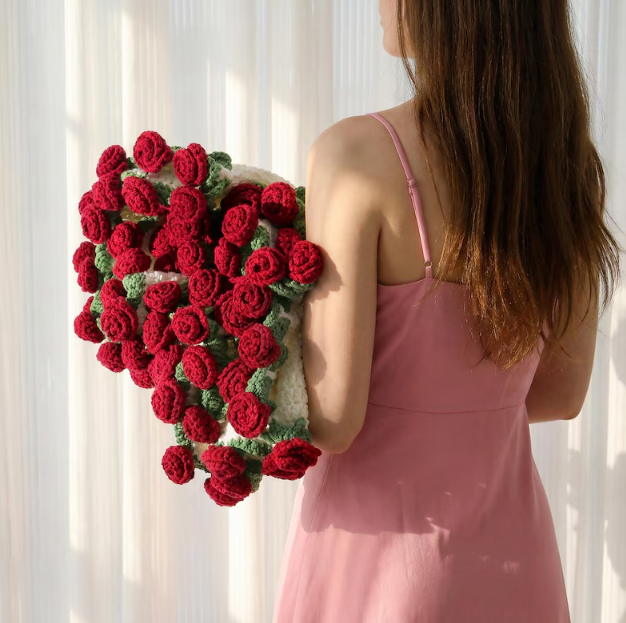 Valentines Day Day Gift,Gifts for Girlfriend,Teachers,Friends,Handmade Crochet Rose Blanket,Soft Sofa and Bedroom Blanket,Birthday Surprise