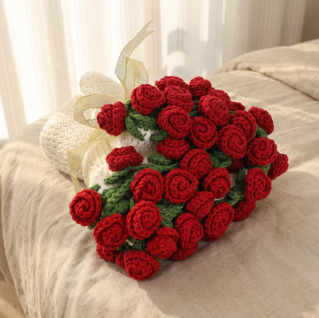 Valentines Day Day Gift,Gifts for Girlfriend,Teachers,Friends,Handmade Crochet Rose Blanket,Soft Sofa and Bedroom Blanket,Birthday Surprise