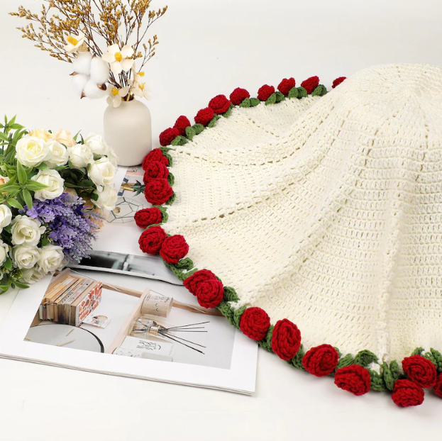 Valentines Day Day Gift,Gifts for Girlfriend,Teachers,Friends,Handmade Crochet Rose Blanket,Soft Sofa and Bedroom Blanket,Birthday Surprise