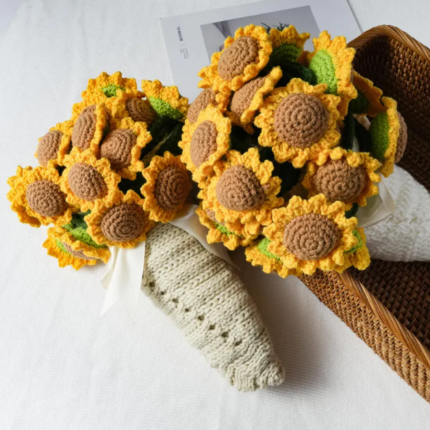 Knitted Sunflower Bouquet Blanket, Handmade Crochet Bouquet Blanket, Sunflower Break Blanket, Knitted Bouquet, Birthday/Wedding Gift