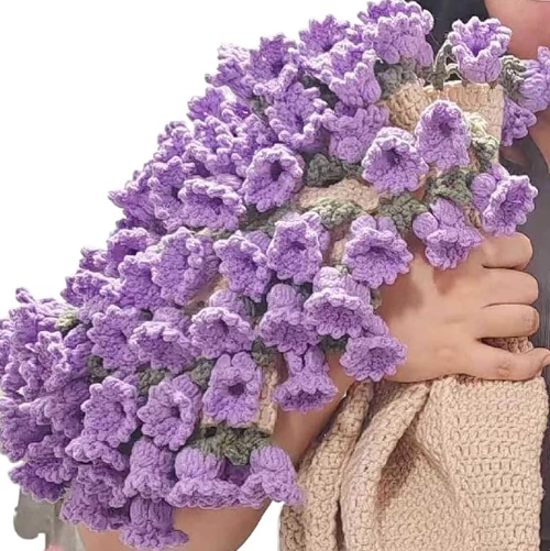 Crochet Lily of the Valley Bouquet Blanket, Handmade Granny Valentine’s Day Gift, Wedding Gift, Mother's Day Gift for Grandma,Gift For Mom