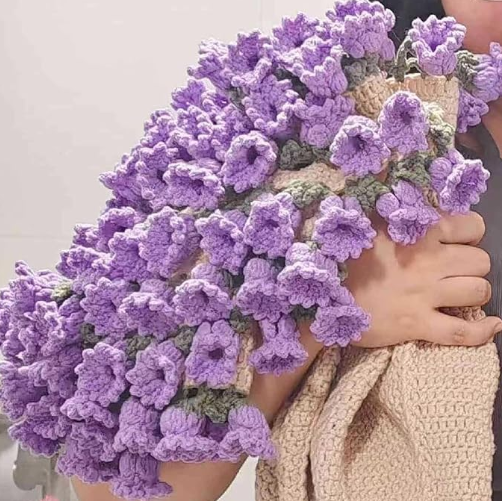 Crochet Lily of the Valley Bouquet Blanket, Handmade Granny Valentine’s Day Gift, Wedding Gift, Mother's Day Gift for Grandma,Gift For Mom