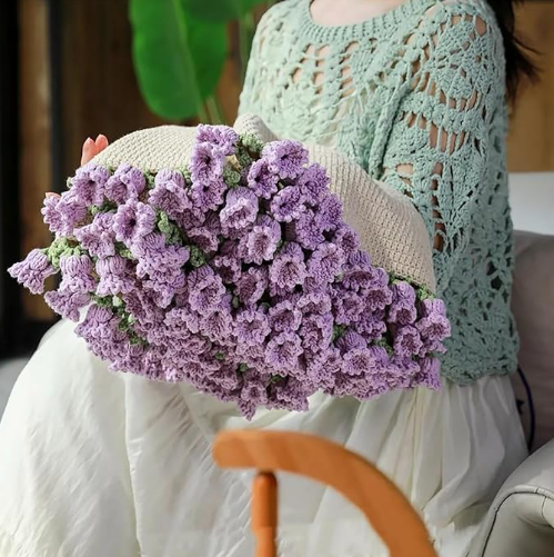 Crochet Lily of the Valley Bouquet Blanket, Handmade Granny Valentine’s Day Gift, Wedding Gift, Mother's Day Gift for Grandma,Gift For Mom