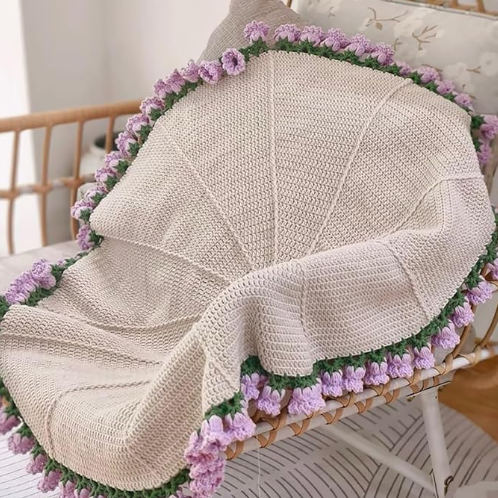 Crochet Lily of the Valley Bouquet Blanket, Handmade Granny Valentine’s Day Gift, Wedding Gift, Mother's Day Gift for Grandma,Gift For Mom