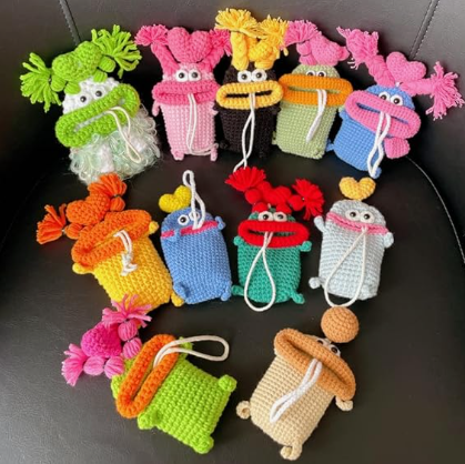 Handmade Crochet Key Case/Holder, Novelty Crochet Sausage Mouth Car Key Case, Cute Hand Knit Yarn Crochet Key Cover