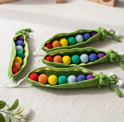 Crochet Rainbow Peas: Montessori Sensory Toy for Toddlers