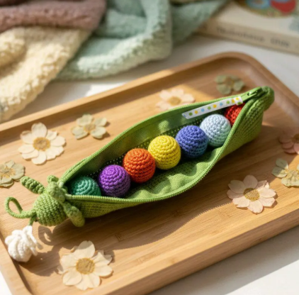 Crochet Rainbow Peas: Montessori Sensory Toy for Toddlers